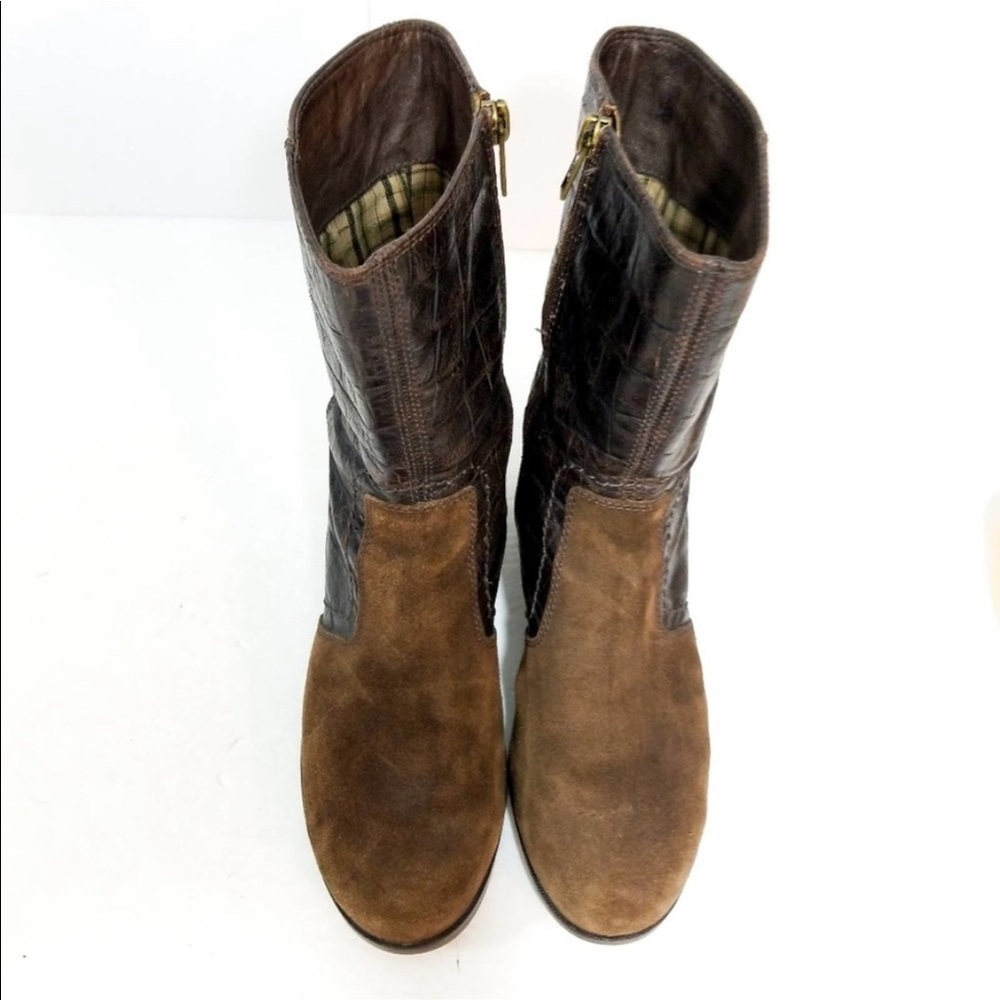 UGG Lou Croco moto brown leather crocodile textured boots 6.5 - Picture 3 of 7